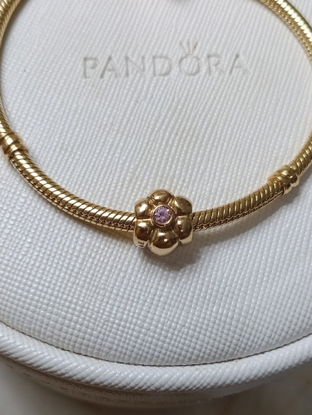 Pandora 14k Gold Pink CZ Flower Charm